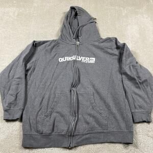 Y2K Quiksilver Hoodie Mens L Grey Full Zip Grunge Streetwear Baggy Skater